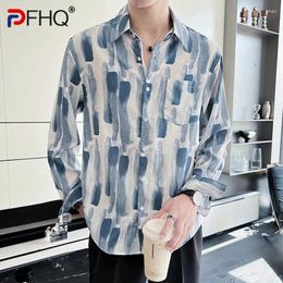 Men's Casual Shirts PFHQ Printed Summer Pocket Thin Simple Art Cool Long Sleeved Loose Light Luxury Versatile Advanced Tops 21Z3910