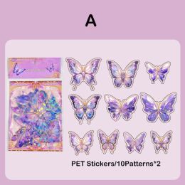 Journamm 20pcs/pack Twinkle Butterfly Stickers DIY Scrapbooking Supplies Collage Stationery Decor Diary Waterproof PET Stickers