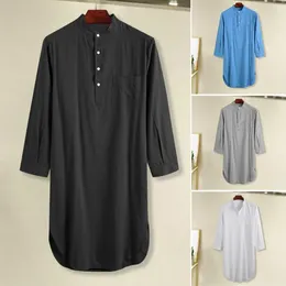 Home Clothing Vintage Long Shirt Men's Sleeve Solid Color Pajama With Button Design Versatile Nightgown For Daily Wear Comfort