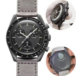 Mens Bioceramic Planet Moon watches Full Function Chronograph Quarz Watch Mission To Mercury 42mm Luxury couple joint name Wristwa307y