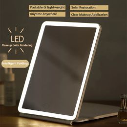 LED Makeup Mirrors Portable Folding Mirrors Touch Screen Vanity Mirror Three Colours Light Modes Travelling Dressing Table Mirror