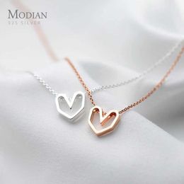 Pendant Necklaces Modian Rose Gold Colourful Geometric Heart Necklace Charming and Sexy 100% 925 Sterling Silver Pendant Womens Party Jewellery GiftsQ