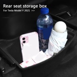 Model 3 Silicone Under Seat Storage Box Rear Seat Organisers Case Felt Cloth Drawer Holder Auto Interior for Tesla Model Y 2021