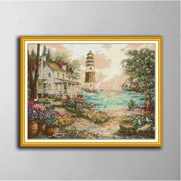 Cottage by the sea DIY cross stitch Embroidery Tools Needlework sets counted print on canvas DMC 14CT 11CT cloth