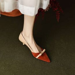 2024 Spring New Elegant Temperament Colour Matching Bowknot Medium Heel Pointed Toe Shallow Mouth Single Shoes Women