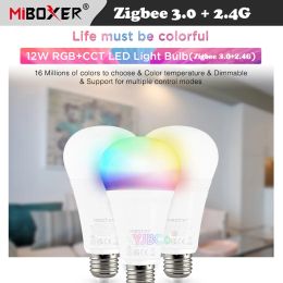 Miboxer Zigbee 3.0 gateway / RF Remote Control 2.4G 12W RGB+CCT LED Bulb Light E27 FUT105ZR AC 110V 220V Dimmable Smart Lamp