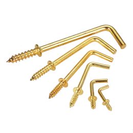 20 Pcs L Shaped Screw Dresser Cup Hooks Hanging Hangers Hooks Brass Plated DIY Home Furniture Fixing Fastener Tool 1/2 5/8 inch