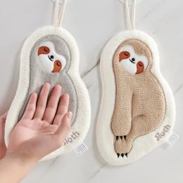 Cute Sloth Hanging Type Hand Towel Thickened Coral Velvet Absorbent And Quick Drying Towel Bathroom Kitchen Supplies