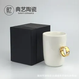 Mugs Couple Ring Ceramic Water Cup Gold Bone China Mug Gift Box Business