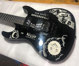 Custom factory whole direct electric guitar 6string shaped black paint oil painting pink fingerboard and black acces2966424