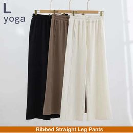 LL New Yoga Pants Rib Soft Mid-rise Autumn Winter Loose Breathable Casual Mid Waist Drawstring Sweatpants Skin-friendly Air Layer Straight Leg Trousers with