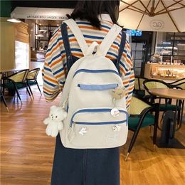 Backpack Solid Colour Harajuku Japanese Cute Backpacks For Girls School Back Pack Student Canvas Campus Zipper Schoolbag