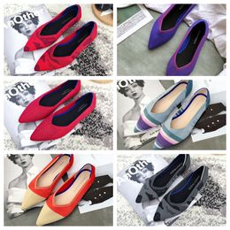 2024 Top Flat bottomed pointed ballet black white soft soled knitted maternity women boat shoe casual and comfortable