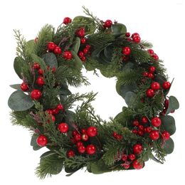 Decorative Flowers Red Eucalyptus Wreath Berry Christmas Hanging Decor Leaf Pendant Candy Simulated American Style Artificial