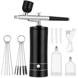 Storage Bottles Cordless Airbrush Compressor Nail Makeup Kit Paint Aluminium Alloy For Nails Black