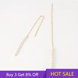 Stud Earrings Sterling Silver 925 Small Pearls Minimalist Long Line Tassel Ear For Women Girls Fine Jewellery Party Accessories