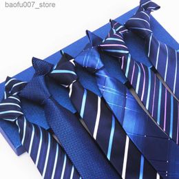 Neck Ties 23 New 8CM Polyester Silk 7cm Mens Business Tie Blue Dark Blue Light Blue Navy Blue Treasure BlueQ