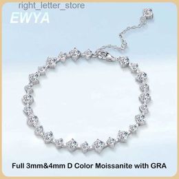 Bangle EWYA New D Color 3/4mm All Mo Silicone Womens Tennis Bracelet S925 Silver GRA Certified Diamond Chain Ring Bracelet Gift yq240409