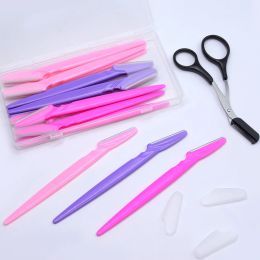 15Pcs Eyebrow Razors and 1Pcs of Eyebrow Comb Scissors In Clear Contianer Case Women Face And Body Trimmer Hair Shaver Eye Brow