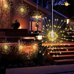 Solar Firework Lights Starburst Sphere Lights Dimmable Remote Control Waterproof Hanging Fairy Light Christmas Garden Decorative