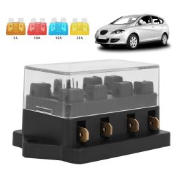 4-Way Fuse Block Car Fuse Block Blades Waterproof Fuse Box Holder with 4 Fuse Blades and Transparent Cover Car Fuse Accessory