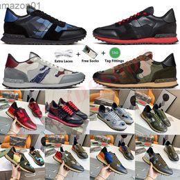 Valentine Shoes Top Qualitys Camouflage Sneaker Womens Mens Rivet Shoes Rockrunner Studded Flats Mesh Camo Suede Leather Casual Trainers R zapatos Shoe Size GMMP