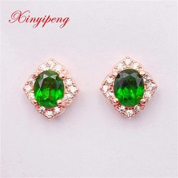 Stud Earrings Xin Yipeng Jewellery Real S925 Sterling Silver Inland Natural Diopside Exquisite Anniversary Gift For Women