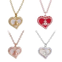 heart gold necklace woman viviennes westwood jewelry Love Fritillaria Saturn Sparkling Diamond Necklace Womens Trendy Design satellite Chain Necklace