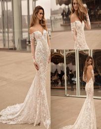 Long Sleeves Off the Shoulder Wedding Dresses Berta Bridal Sweetheart Neckline Elegant Sexy Open low back Lce applique wedding gow5655187