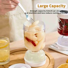 Food Jars Canisters 1pc Dry and Wet Dispenser Pickles Jar Transparent Plastic Kimchi Container Pickle and Olives Hourlass Jar Kitchen Separator L49
