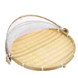 Dinnerware Sets Bamboo Dustproof Basket Handwoven Handmade Mesh Weaving Storage Kitchen Supply Outdoor Decor