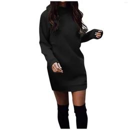 Casual Dresses Women'S Autumn And Winter Round Neck Long Sleeve Solid Colour Sweater Dress Formal Occasion Y2k Loose Evening