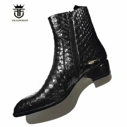 Boots Cow Leather Pointed Toe Python Pattern Handmade Customised High Top Men Zip Boots Slim Wedge Genuine Leather Boot