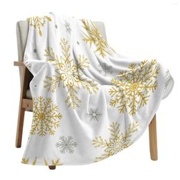 Blankets Christmas Golden Snowflake Texture Throw Blanket Soft Plush Warm Sofa Holiday Gifts