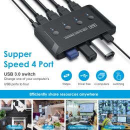 Hubs KVM Switch Splitter 4 Input 4 Output USB Switch Selector USB2.0/3.0 USB HUB for Keyboard Mouse Printer U Disc