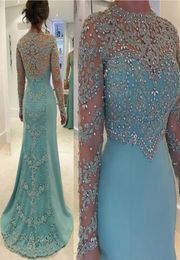 2019 Mint Green Vintage Mermaid Mother Of The Bride Evening Dresses Long Sleeve Beads Crystal Lace Appliqued Plus Size9343273