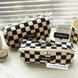 Cosmetic Bags Checkerboard Multifunctional Makeup Case Bag Large Capacity Handheld Pencil Stationery Lipstick Brushes Storage