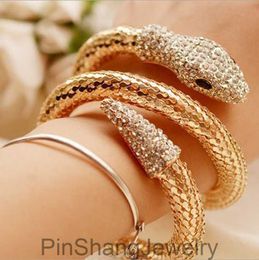 Fashion ins unique designer exaggerated diamond zirconia twisted animal snake bangle bracelet for woman girls open adjustable