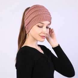 New Knitting Headband Ponytail Beanie Hat Winter Warm Ear Women Wide Turban Hair Accessories Girl Hair Band Headwraps