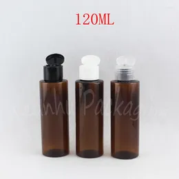 Storage Bottles 120ML Brown Flat Shoulder Plastic Bottle 120CC Shampoo / Lotion Travel Packaging Empty Cosmetic Container