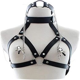 Adjustable Bondage Set - Chest Harness Nipple Clamp Neck Collar and Open Mouth Gag - BDSM Sex Toys and Accessories for Adult Couples Sexy Toys Set and Game Tool
