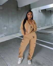 Women's Two Piece Pants 2024 Full Sleeve Solid Zippers Street Outfits Tracksuit Holiday Sexy Casual Slim Set Women Autumn