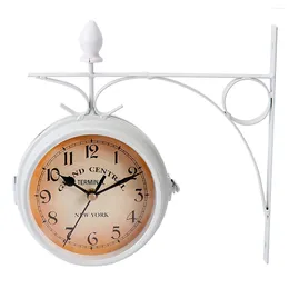 Wall Clocks Two Sided Clock Double Face Station Rustic Numbers Garden Retro Kitchen