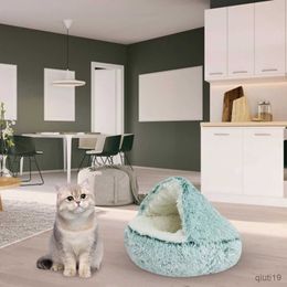 Cat Beds Furniture Plush Pet Cat Bed Semi Enclosed Soft Fluffy Cushion Comfortable Warm Basket for All Seasons Indoor Pet Accessories