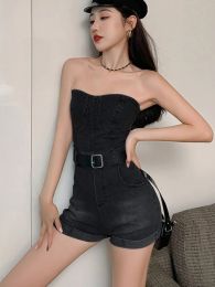 2024 Summer Rompers Women Jeans Jumpsuit Off Shoulder Loose Casual Denim Rompers Womens Jumpsuits Wide Leg Casual Denim Overalls