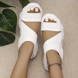 Sandals Knitting Women Fashion Beige Shoes Summer Casual Slip on Comfortable Platform Woman Sandalias Vulcanized for H240409 SAQ4