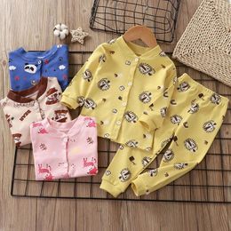 Childrens Boys Girls Sleepwear Cardigan Pajamas Korean Version Single Breasted Home Suit Set 240325