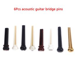 6Pcs Acoustic Guitar Bridge Pins Pure Bone Ebony Bridge Pin For Folk Guitar Replacement Accessories Guitar Fastening Screws