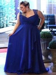 Simple Royal Blue Plus size Cheap Prom bridesmaid Dresses Long Empire Beach Style Lace Straps Pleated Evening Formal Dress New7883992