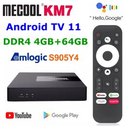 Box Google Certified Android 11 TV Box Mecool KM7 ATV Amlogic S905Y4 DDR4 4GB 64GB Android TV 11 5G WiFi 4K Youtube TV Set Top Box